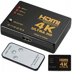   Rozbočovač HDMI, 3-kanálový, 4K Ultra HD, dálkové ovládání