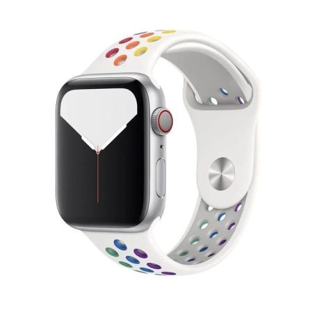 Sports Wear White-Rainbow silikonový řemínek na hodinky Apple Watch 38/40/41