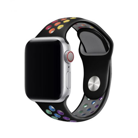 Sports Wear Black-Rainbow silikonový řemínek na hodinky Apple Watch 38/40/41