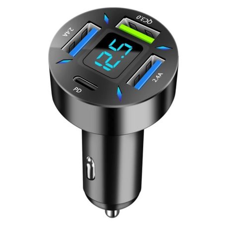 Autonabíječka, 12/24V - 5V/3,1A, QC nabíječka (Quick Charge), 3x USB, 1x Type-C, digitální voltmetr